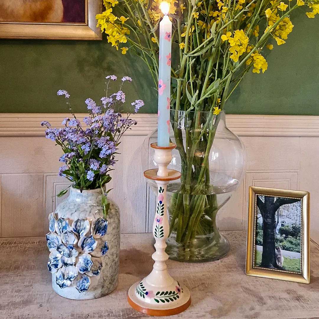 Blue Floral Rustic Stoneware Vase image 5