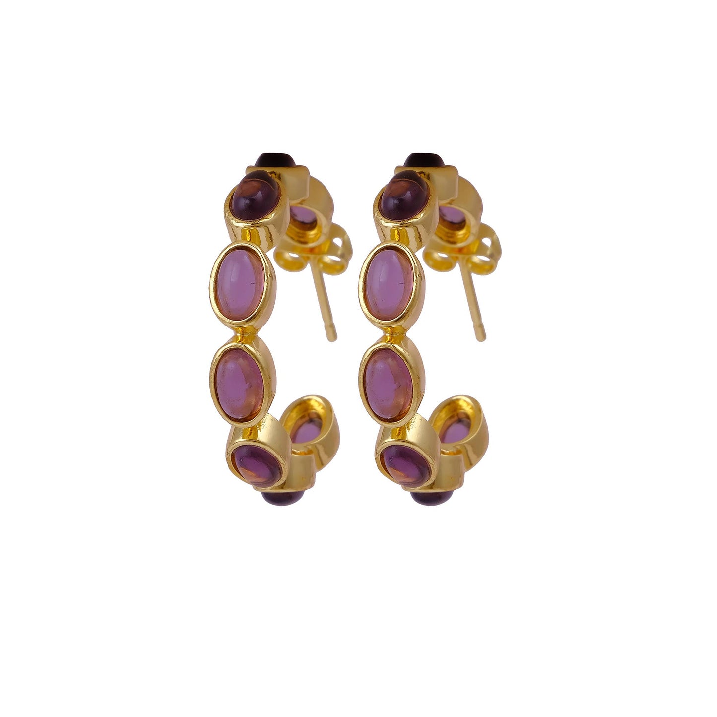 Amethyst Quartz Oval Stud Handmade Hoop Earrings