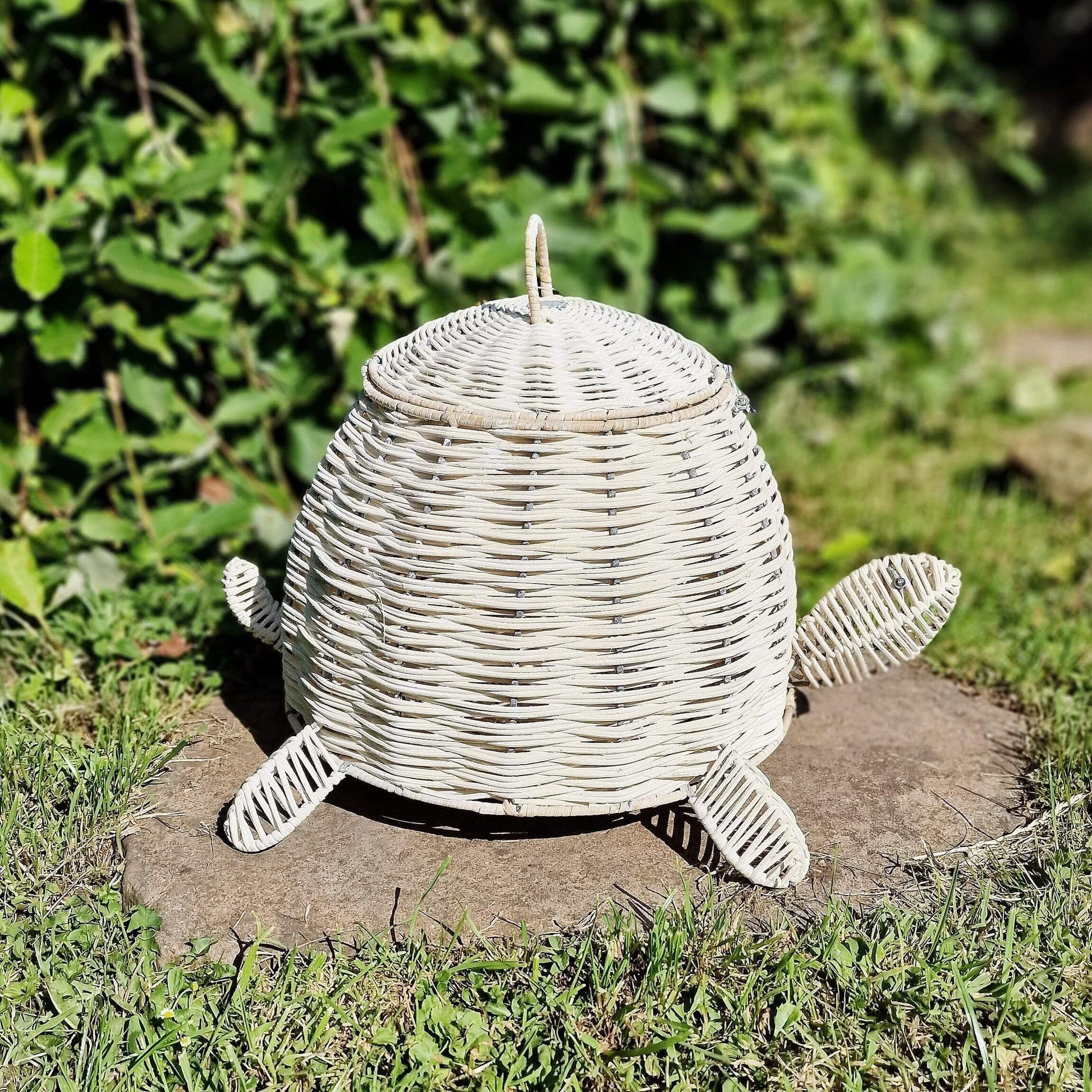 White Rattan Lidded Tortoise Storage Basket image 3