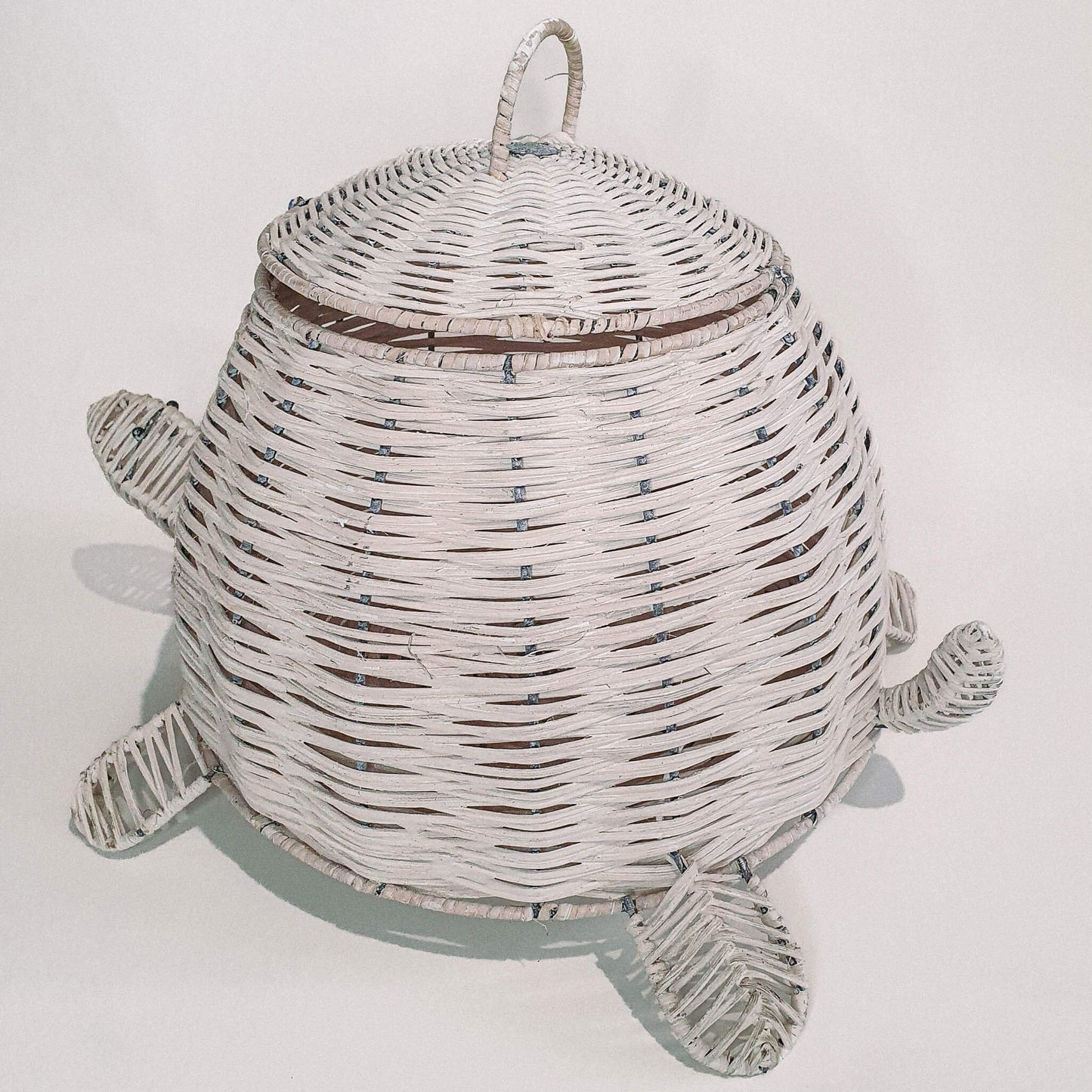 White Rattan Lidded Tortoise Storage Basket image 2