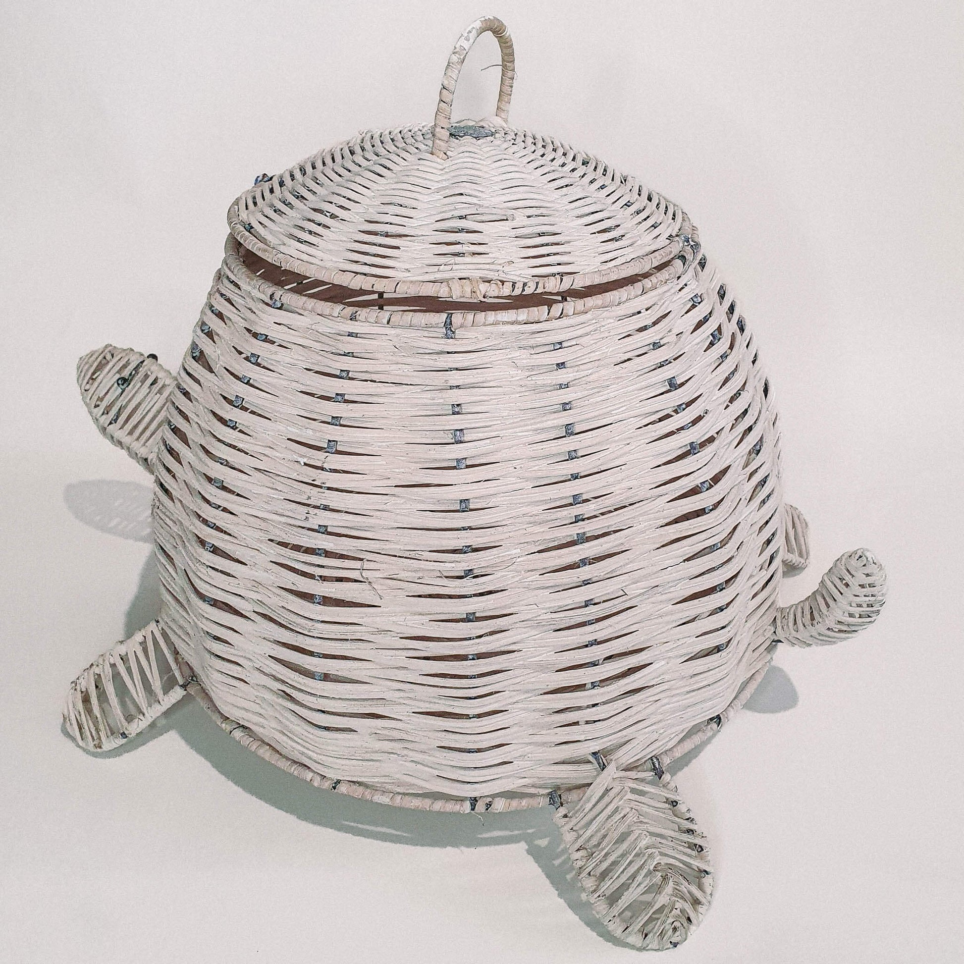White Rattan Lidded Tortoise Storage Basket image 2