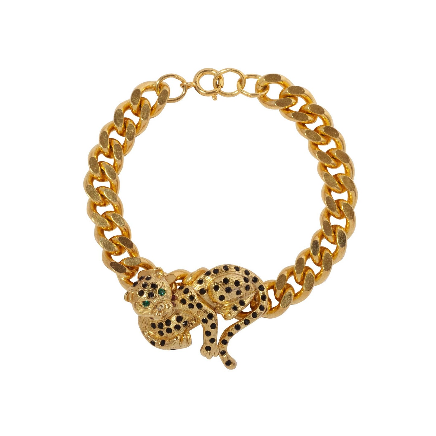 Vintage Gold Leopard Curb Bracelet, 24ct Gold Plated