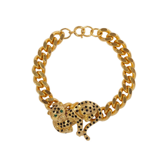 Vintage Gold Leopard Curb Bracelet, 24ct Gold Plated