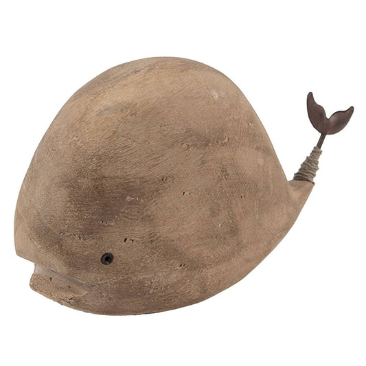 Decorative Brown Wooden Whale Figurine with Metal Tail
