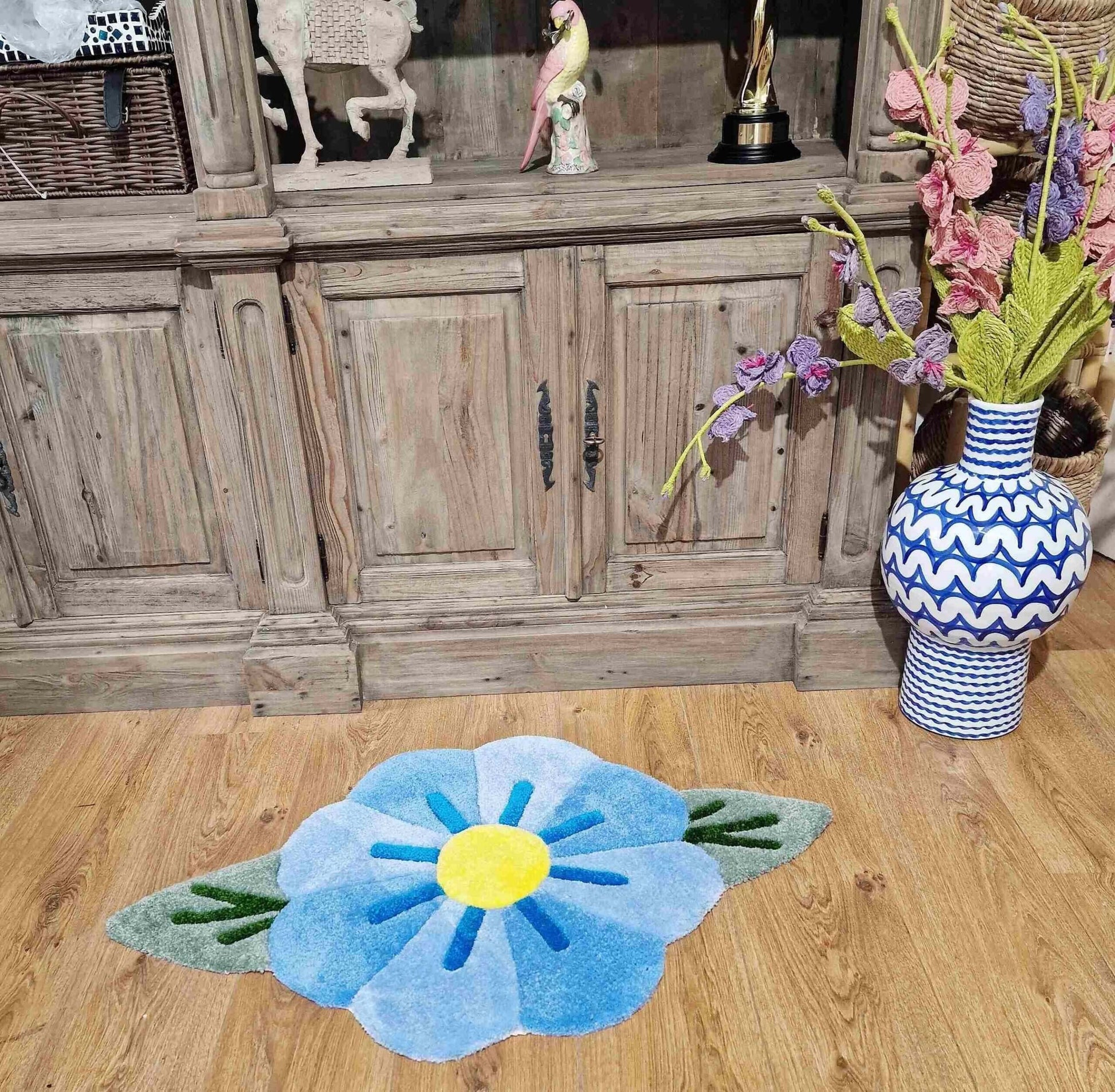Hand Tufted Blue Flower Rug image 0