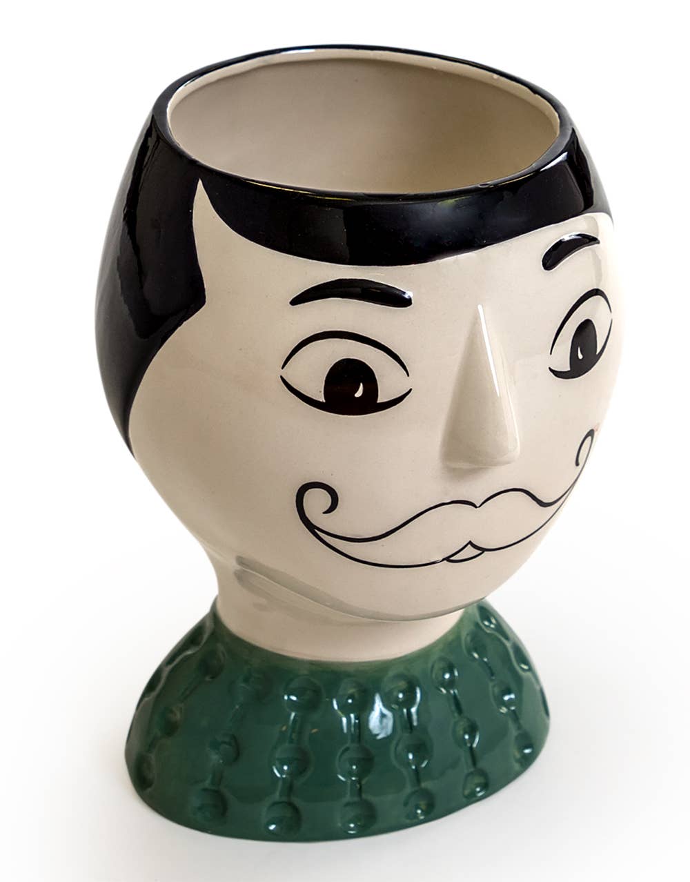 Ceramic Moustache Doodle Man's Face Vase
