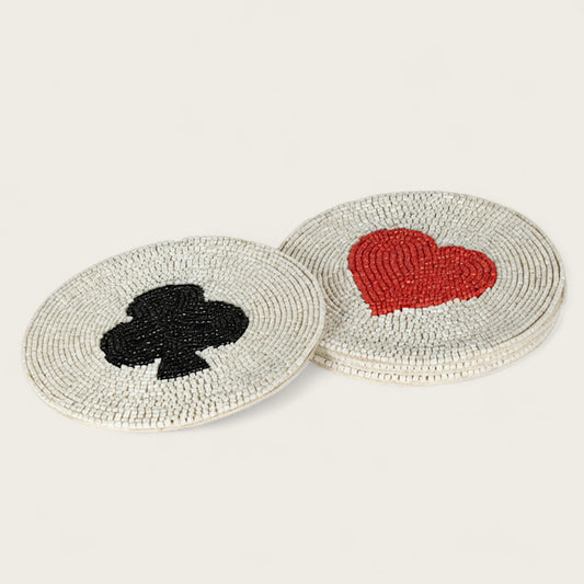 Set of Four Beaded Card Suit Coasters