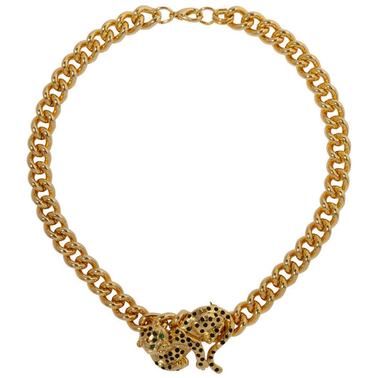 Vintage Gold Leopard Curb Necklace, 24ct Gold Plated