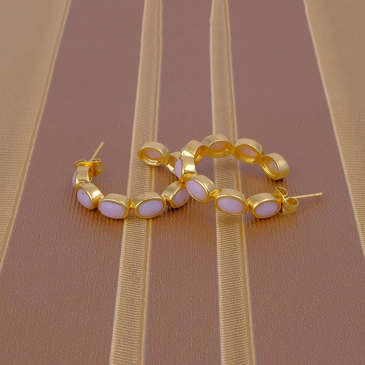 Handmade Opal Stud Gemstone Oval Hoop Earrings