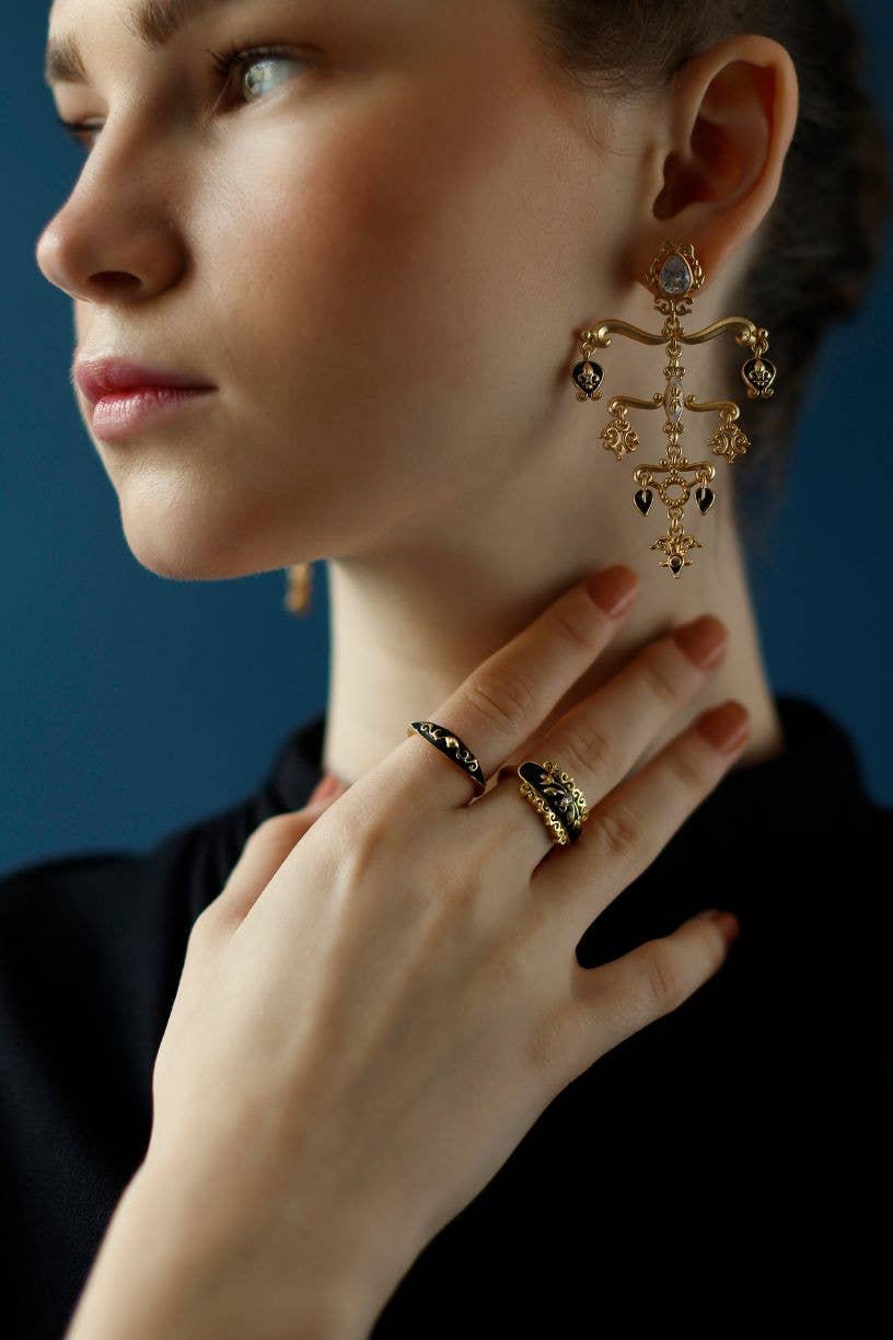 Black Enamel & Filigree Ring