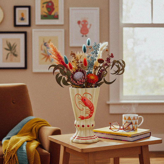 Whimsical Shrimp Motif Crustacean Vase