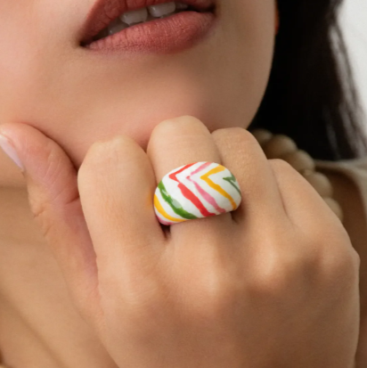 Nach Crazy Tiger Stripes Chunky Porcelain Ring, Handmade, Hand Painted