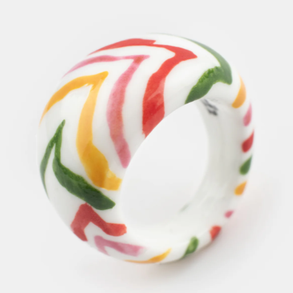 Nach Crazy Tiger Stripes Chunky Porcelain Ring, Handmade, Hand Painted