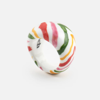 Nach Crazy Tiger Stripes Chunky Porcelain Ring, Handmade, Hand Painted