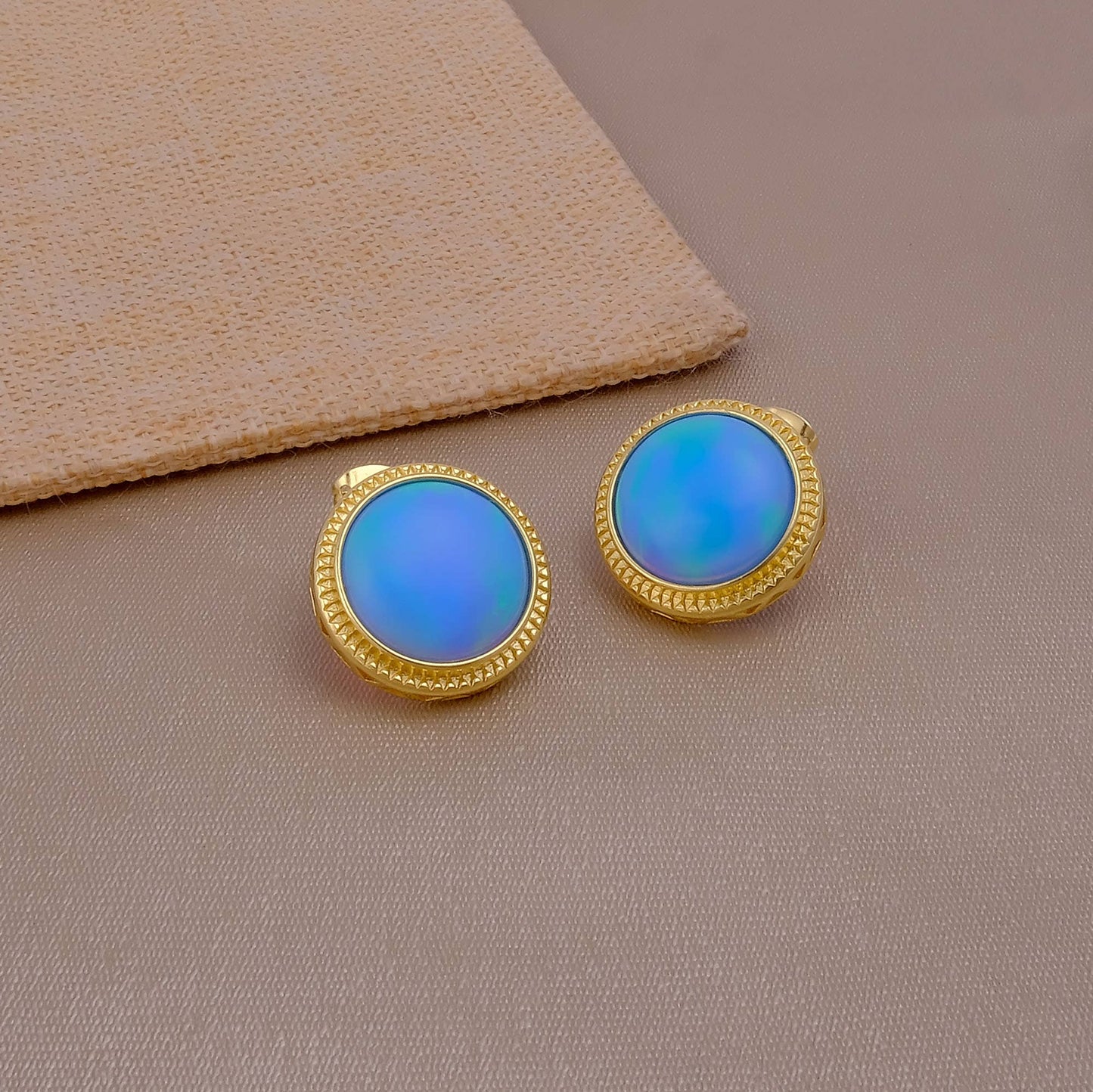 Round Cabochon Fire Opal Handmade October Birthstone Stud