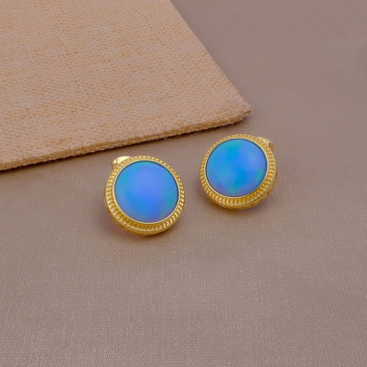 Round Cabochon Fire Opal Handmade October Birthstone Stud
