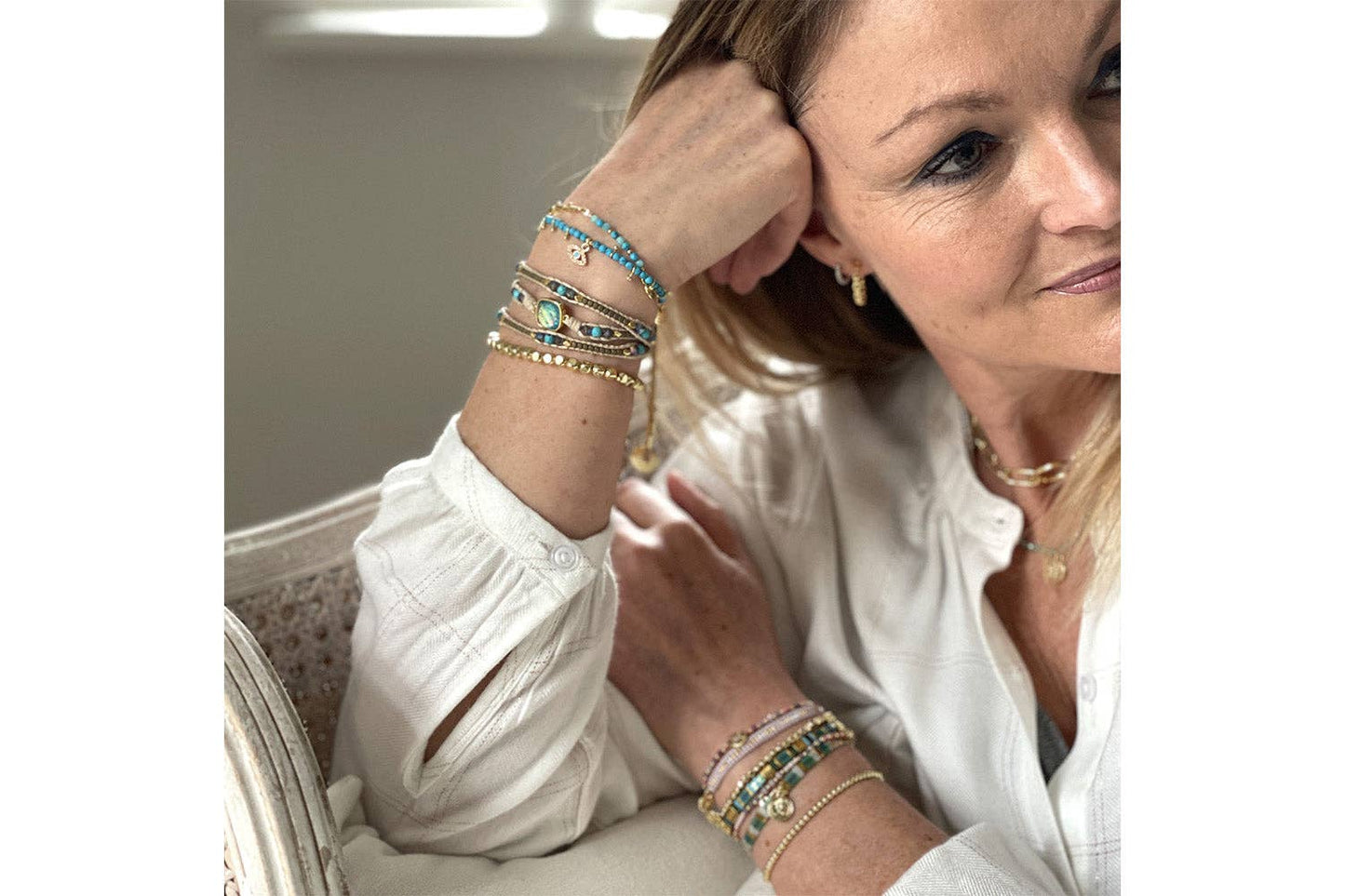 Brela Blue Evil Eye Charm Gold Bracelet