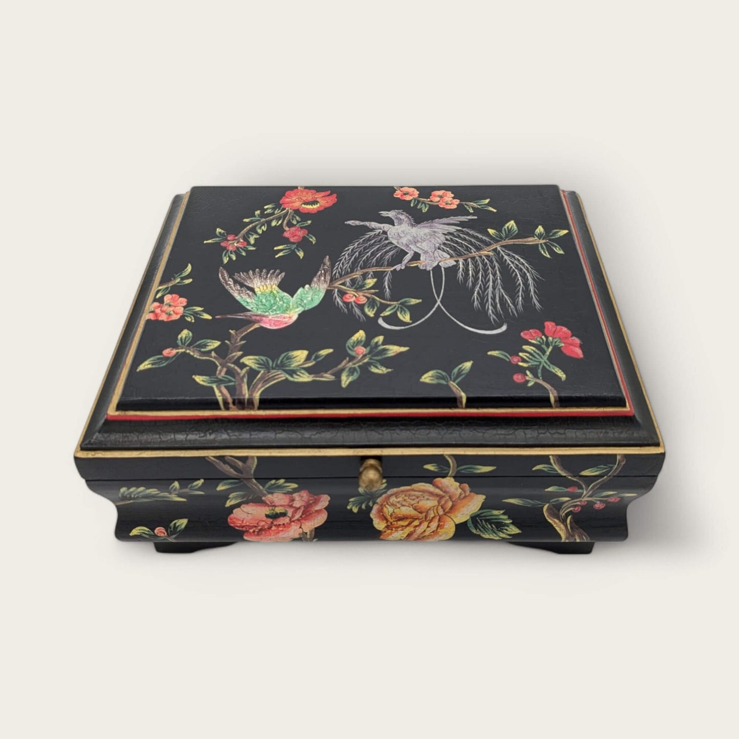 Handpainted Black Folk Art Wooden Jewellery Box image 3