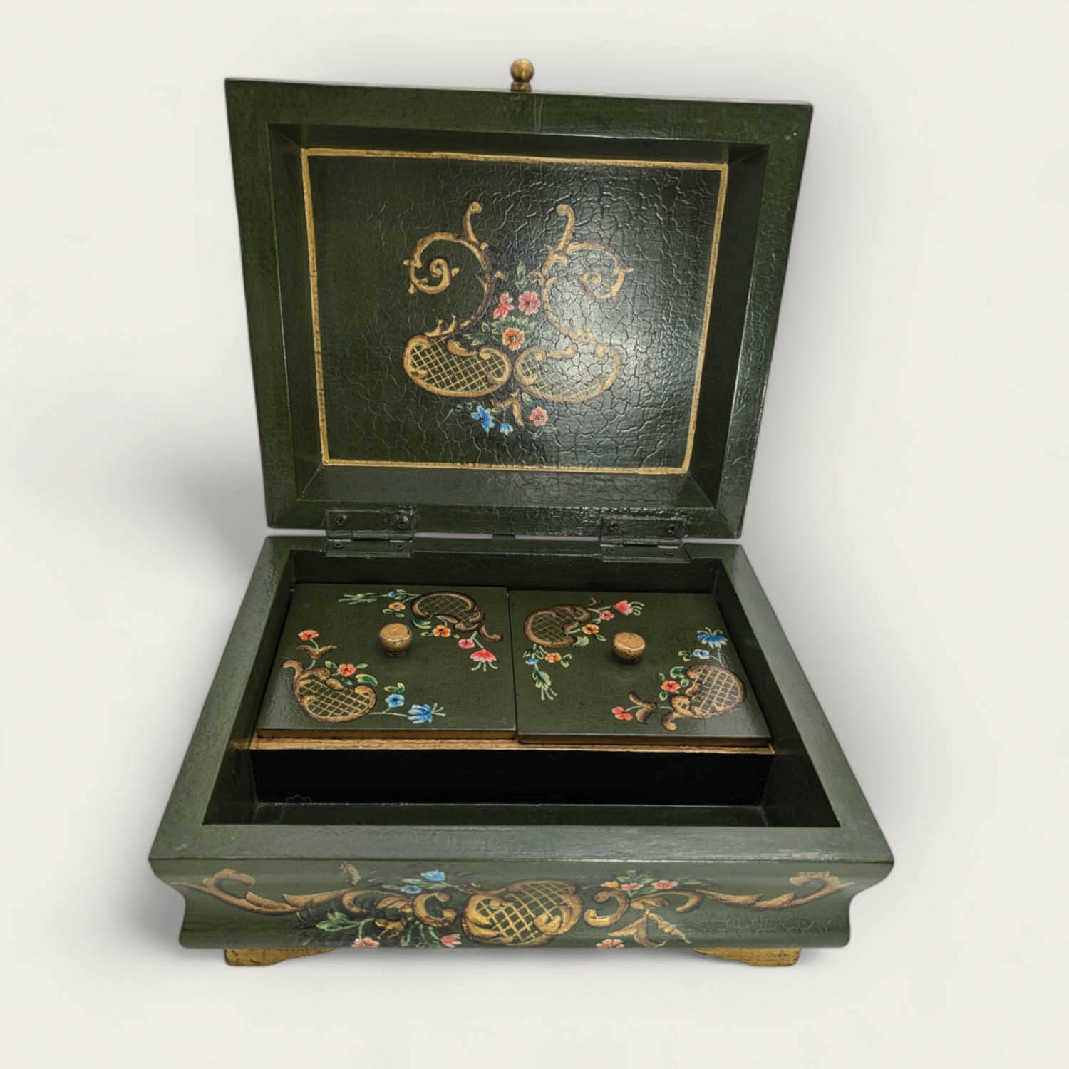Handpainted Green Folk Art Wooden Jewellery Box image 4