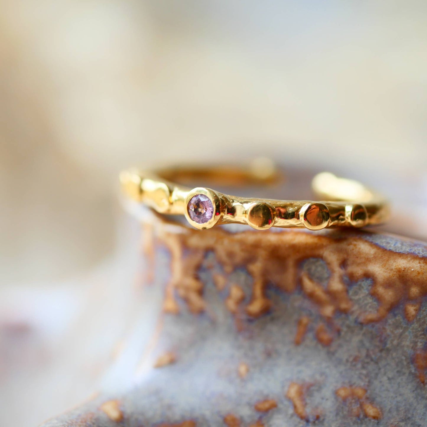 Gold-Plated, Multi-Coloured Tourmaline, Adjustable Ring