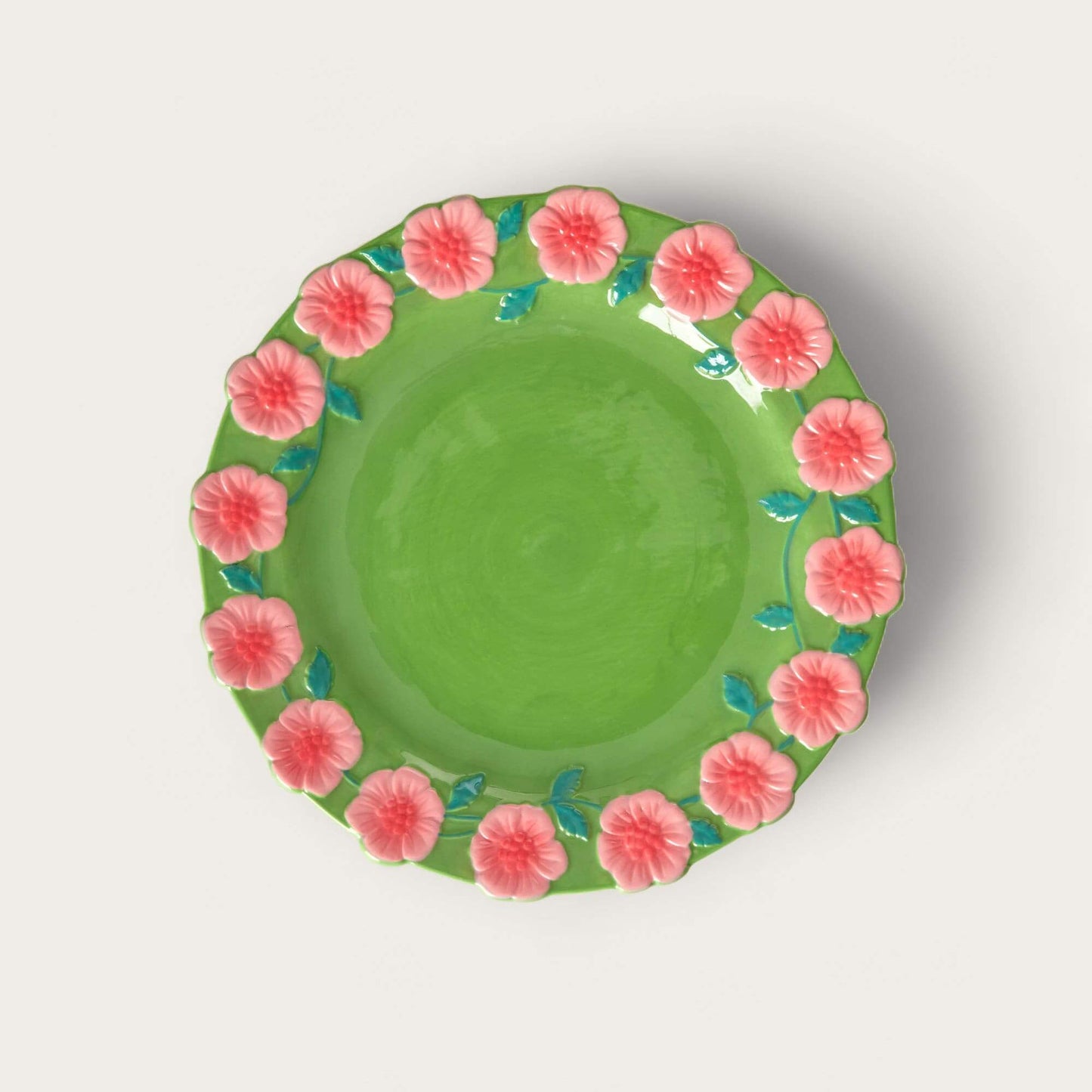 Ceramic Embossed Flower Green Lunch Plate image 0
