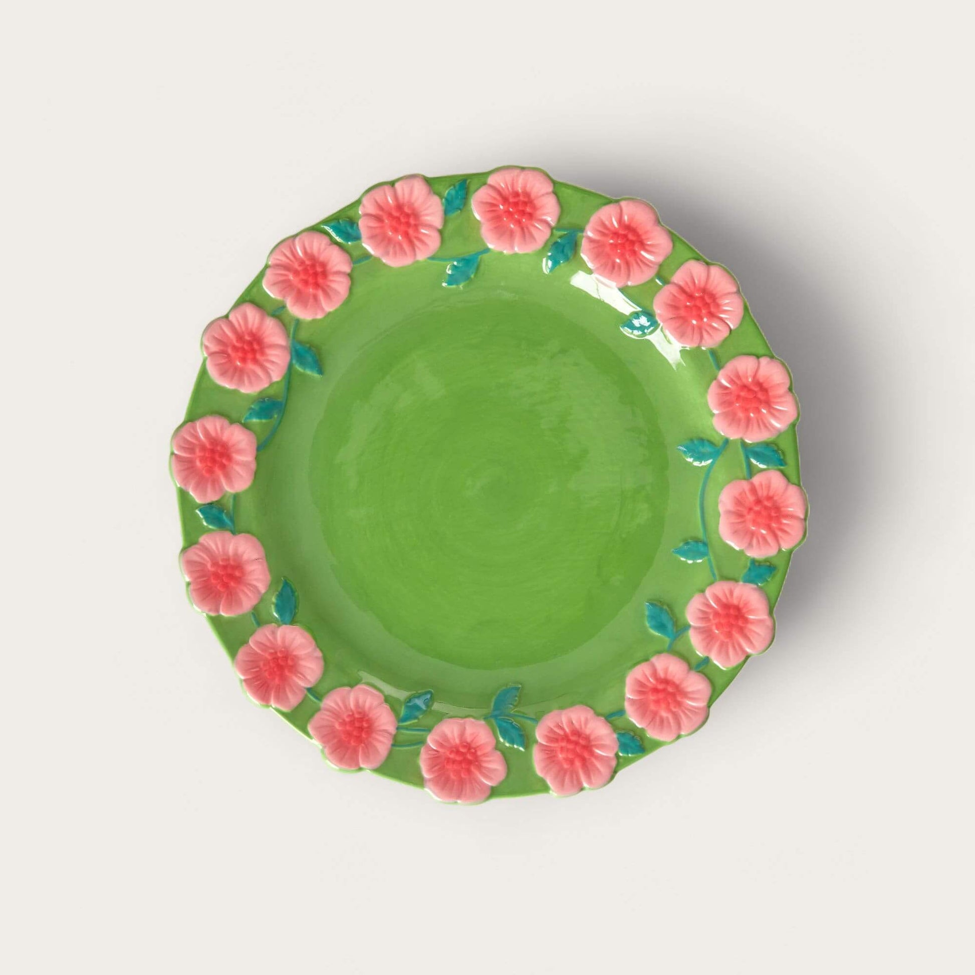 Ceramic Embossed Flower Green Lunch Plate image 0