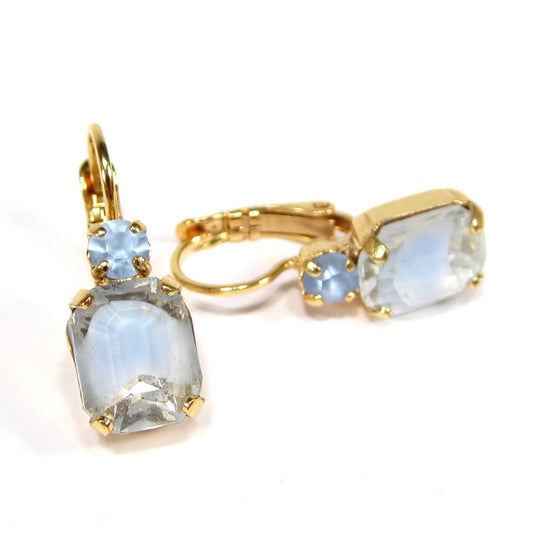 Vintage Light Blue Glass Gold Earrings, 1960s Style