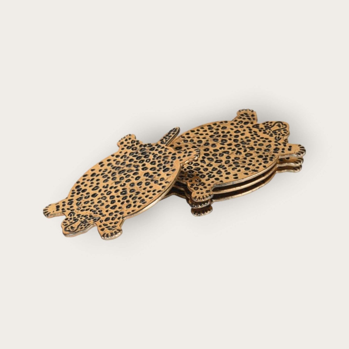 Set of Four Gold Toned Pewter Cheetah Coasters image 0