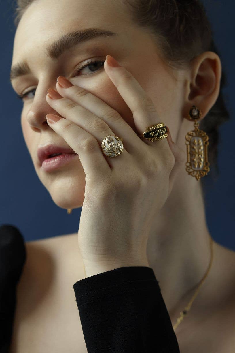 Black Enamel & Filigree Ring