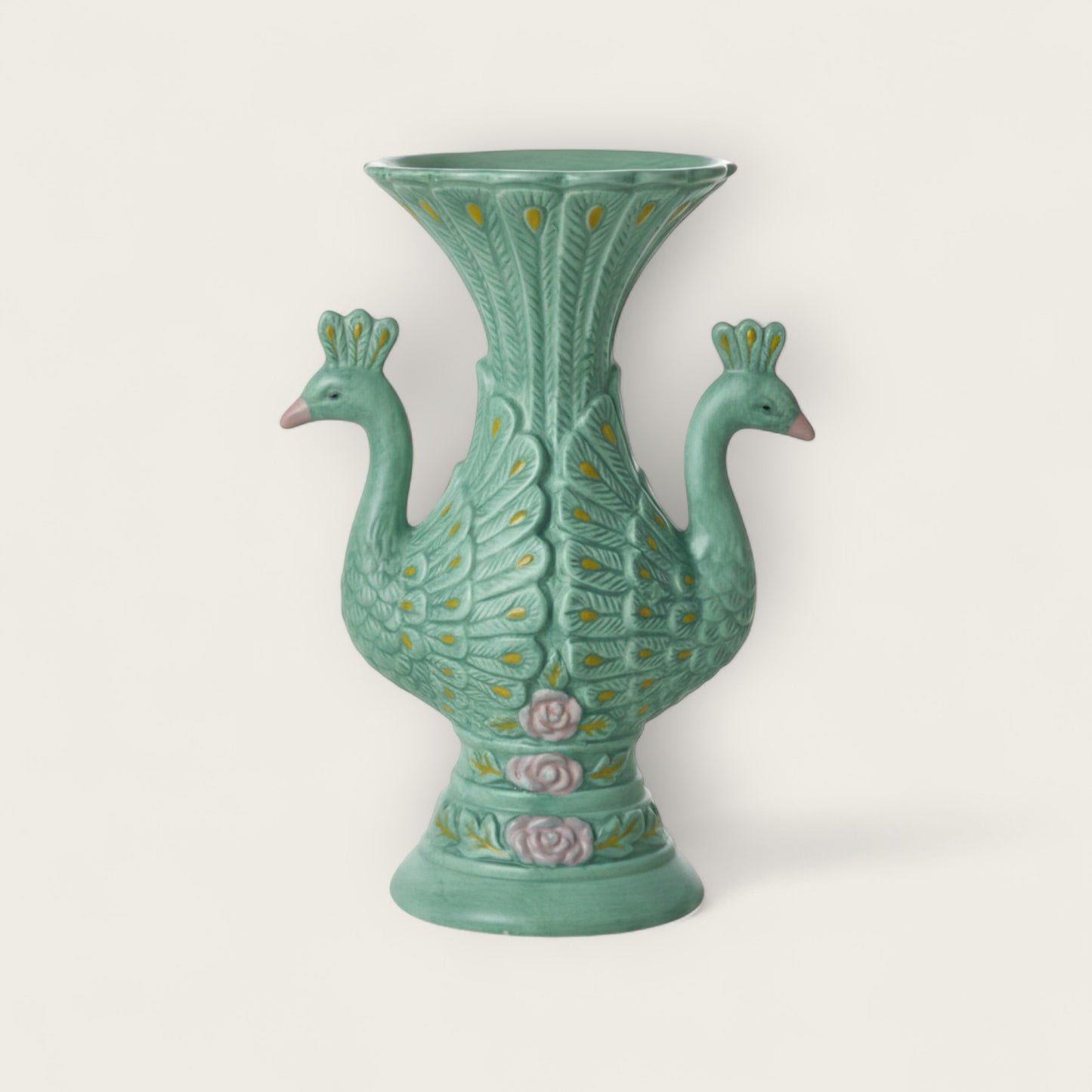 Hand-Painted RICE Ceramic Peacock Vase