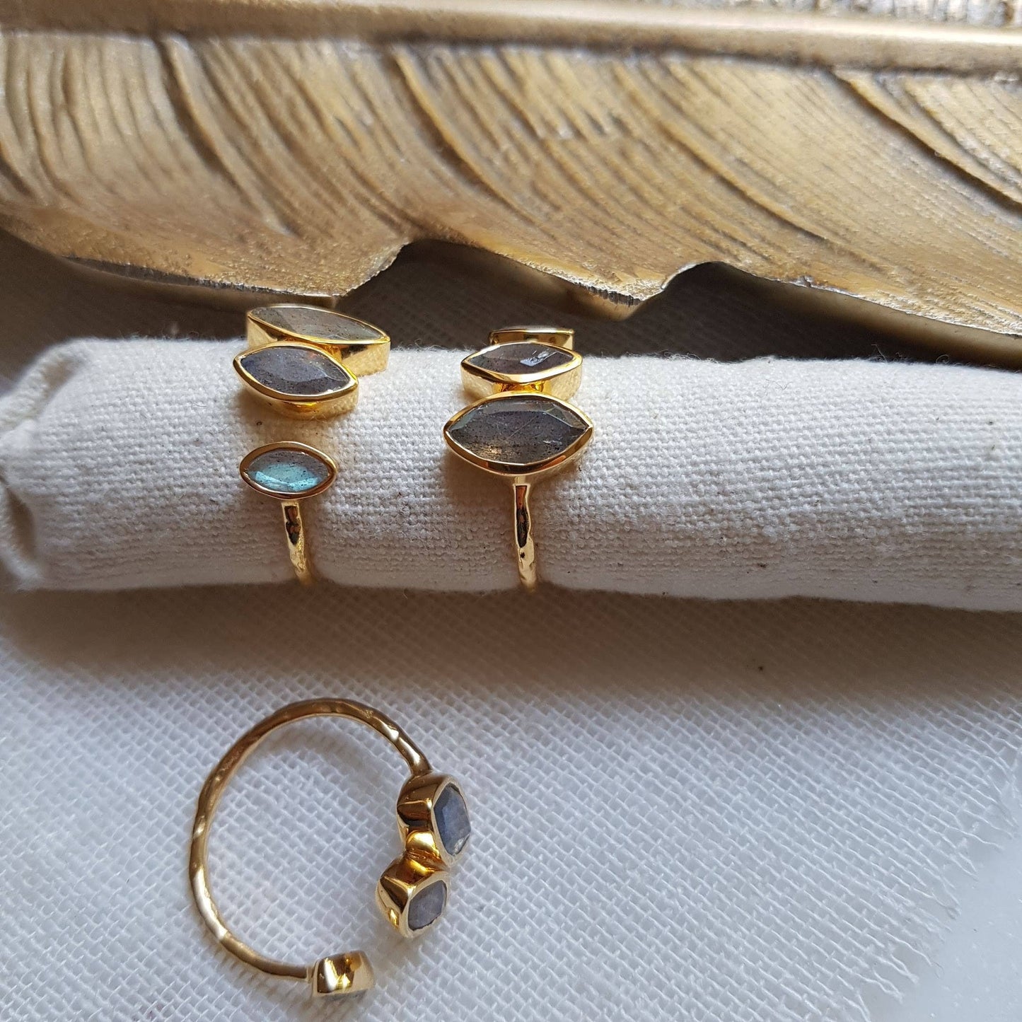 Adjustable Ring with Labradorite Stone Crystal