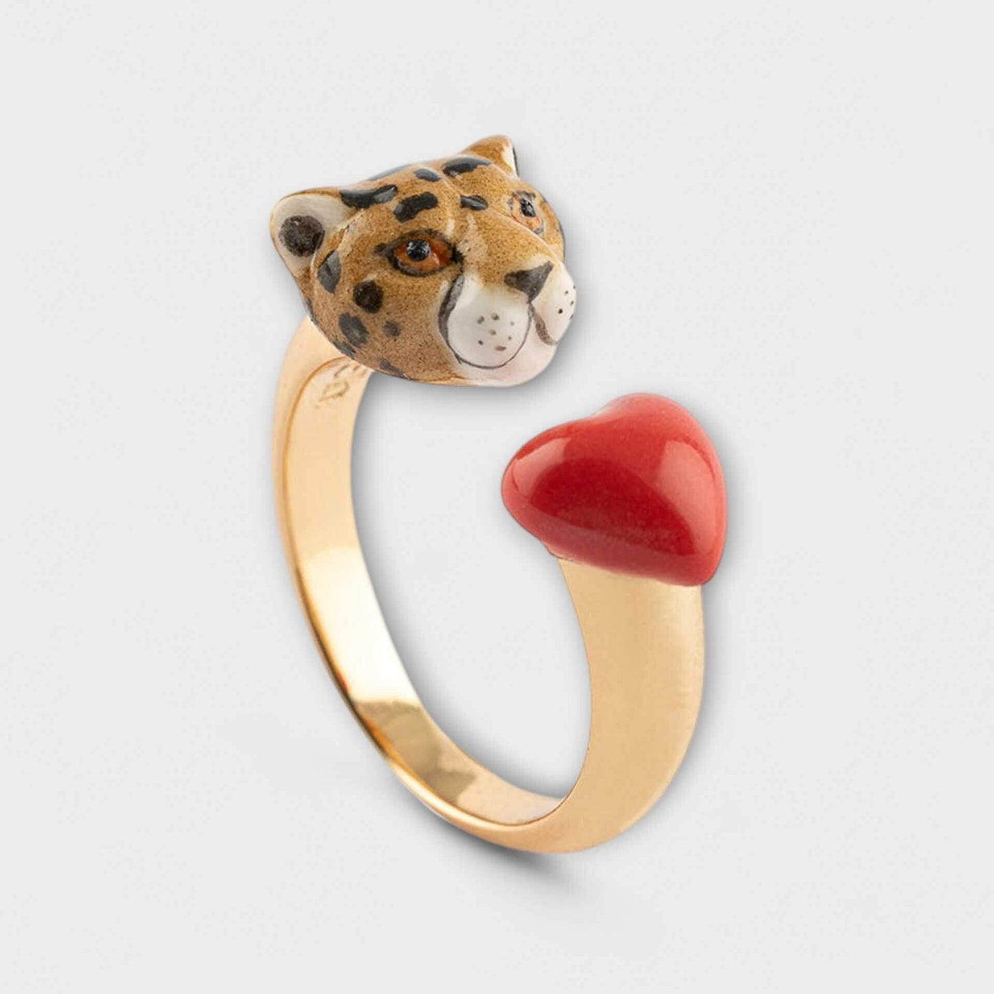 Nach Handpainted Porcelain Leopard Head and Heart Ring image 0