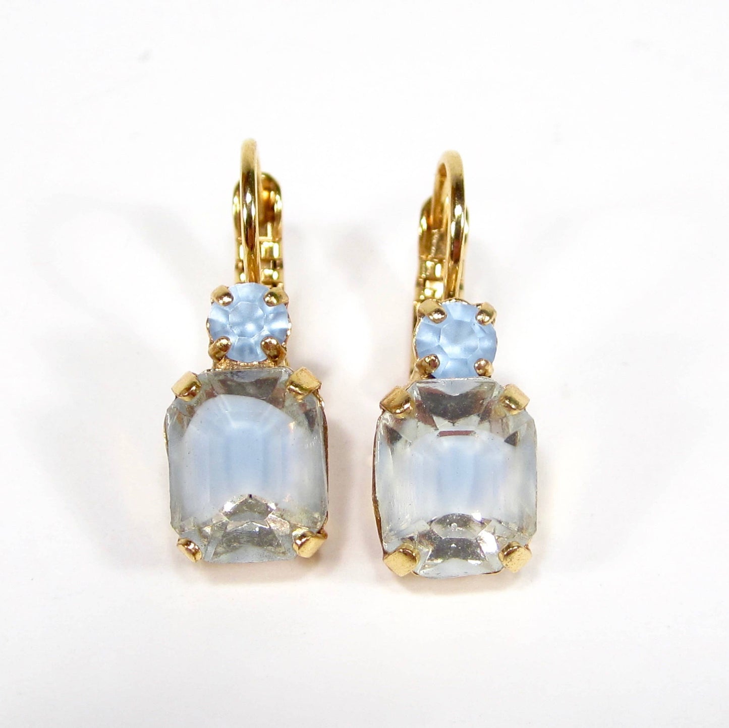 Vintage Light Blue Glass Gold Earrings, 1960s Style