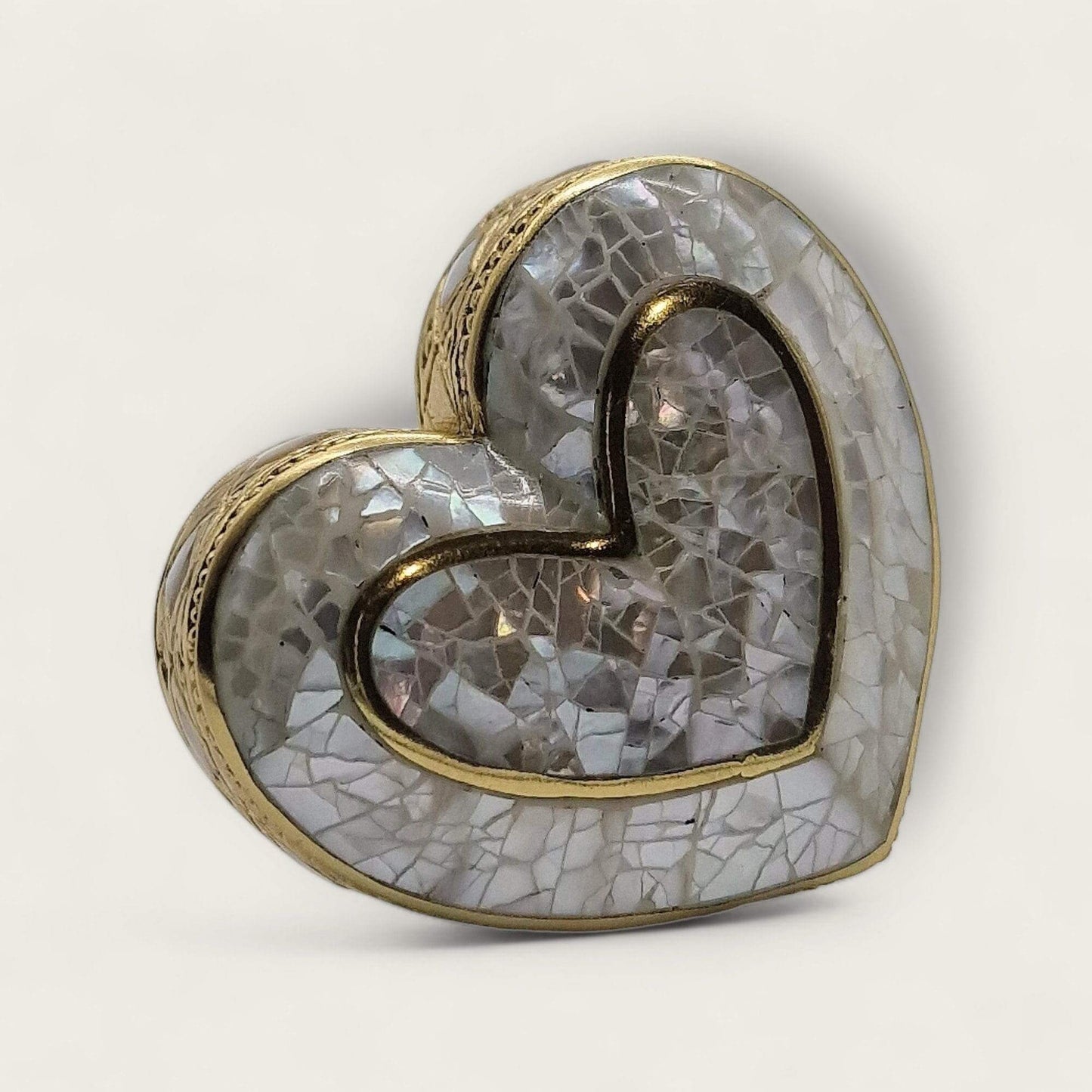 Brass And Mother Of Pearl Heart Shaped Knobs image 0