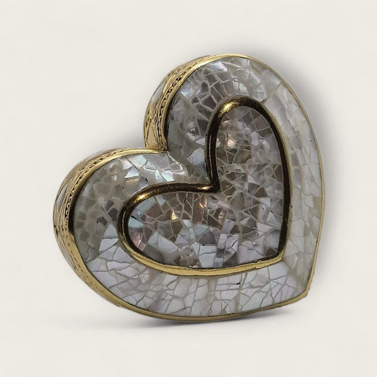Brass And Mother Of Pearl Heart Shaped Knobs image 0