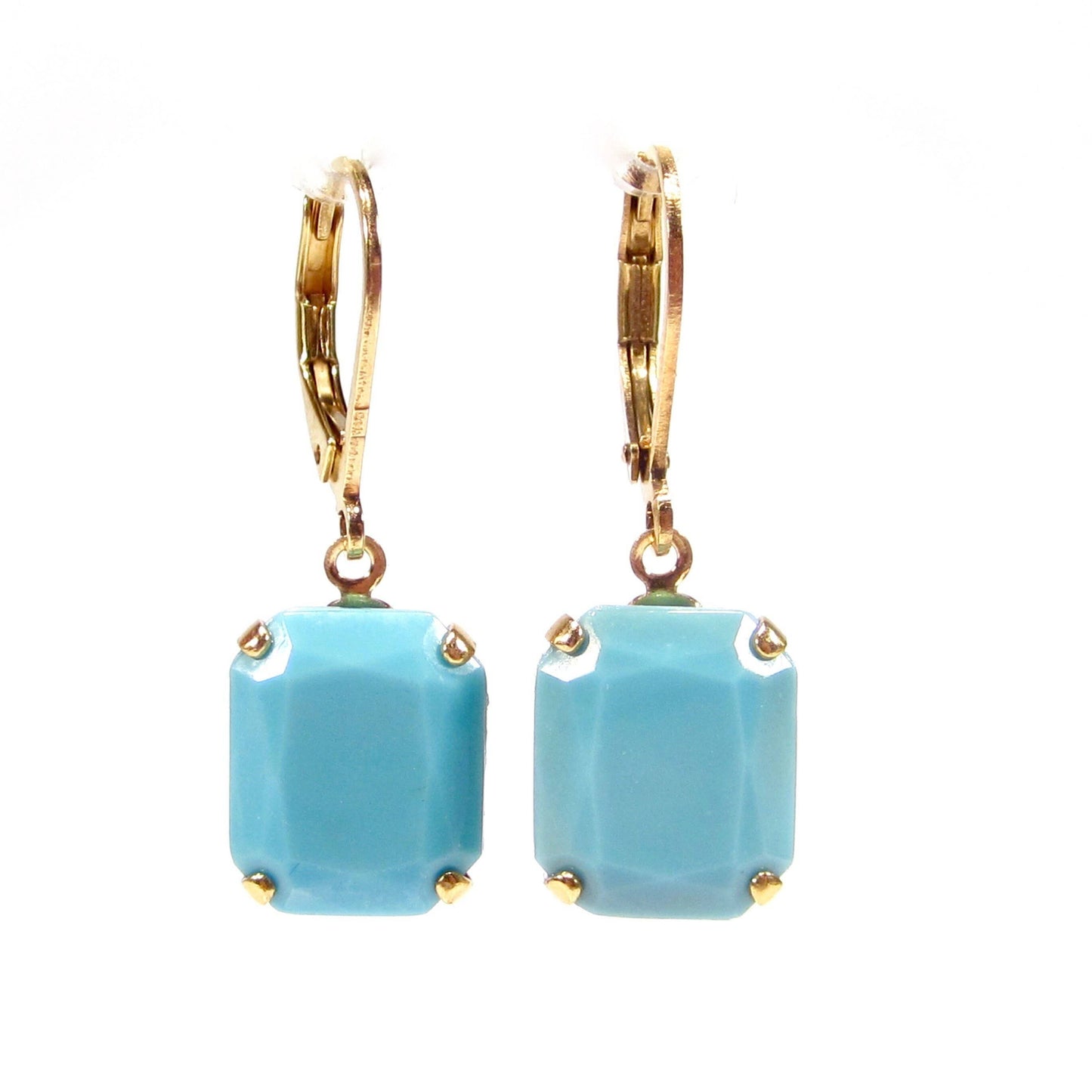 Vintage Turquoise Earrings, Gold Plated, 1960s Style