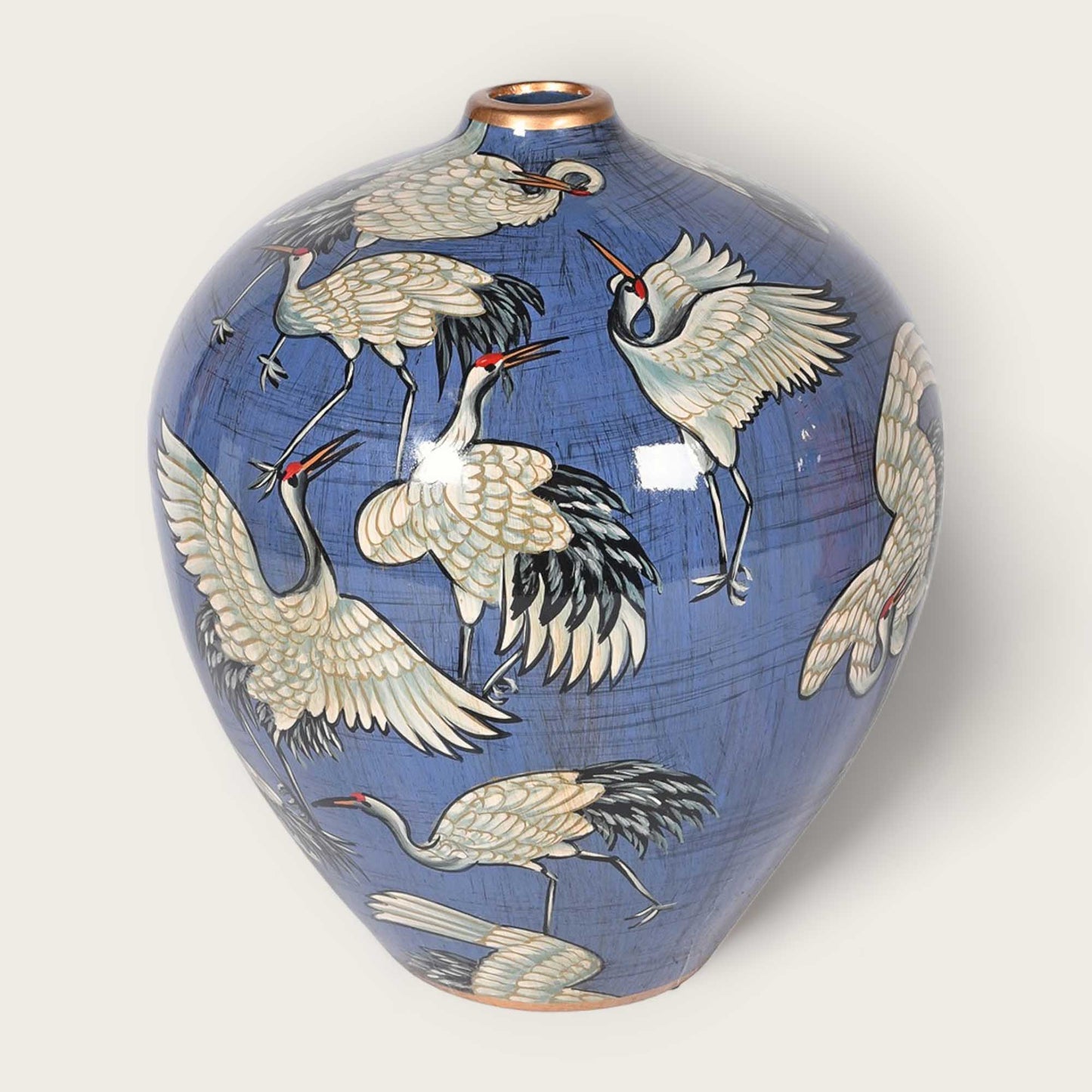 Large Blue Stork Pattern Ceramic Vase image 0