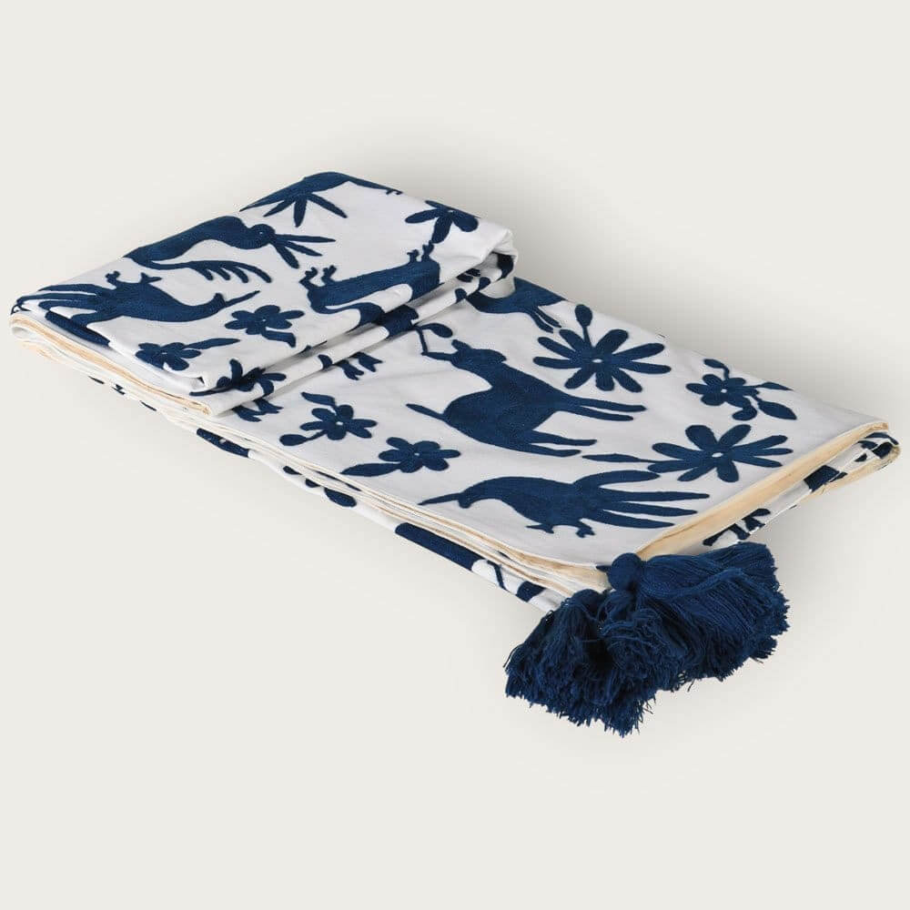 Tasselled Navy Embroidered Deer Throw image 2