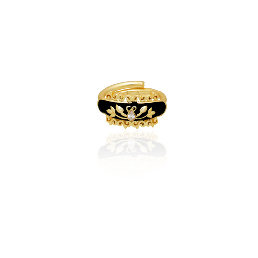 Black Enamel & Filigree Adjustable Ring