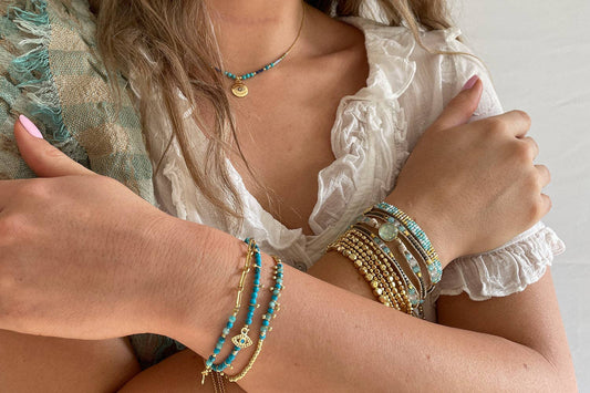 Brela Blue Evil Eye Charm Gold Bracelet