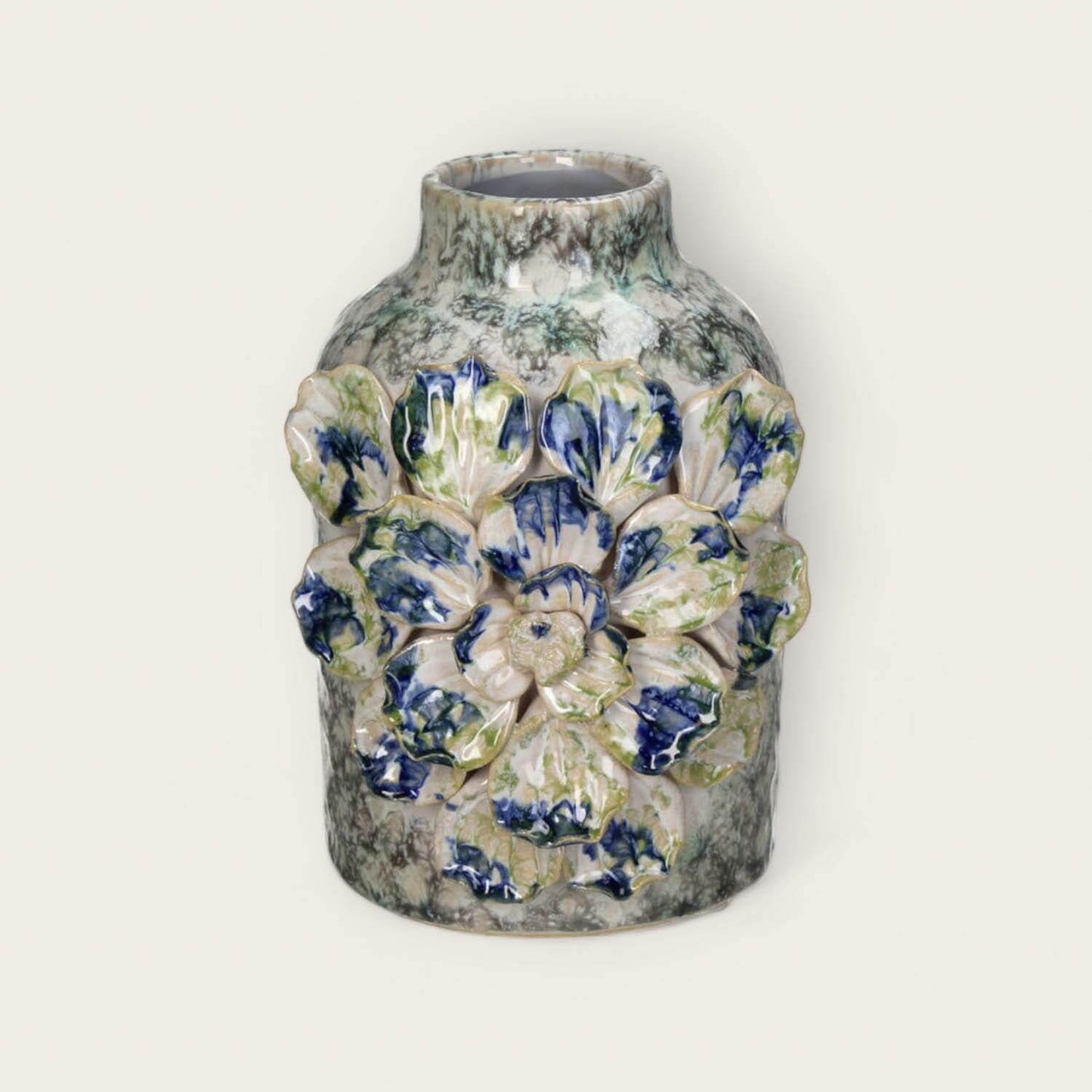 Blue Floral Rustic Stoneware Vase image 3