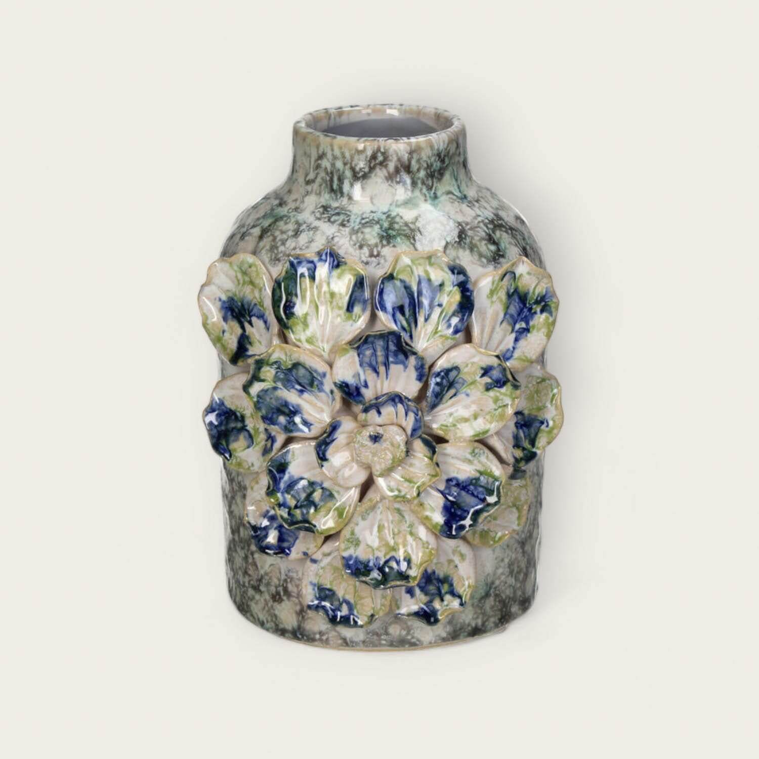 Blue Floral Rustic Stoneware Vase image 3