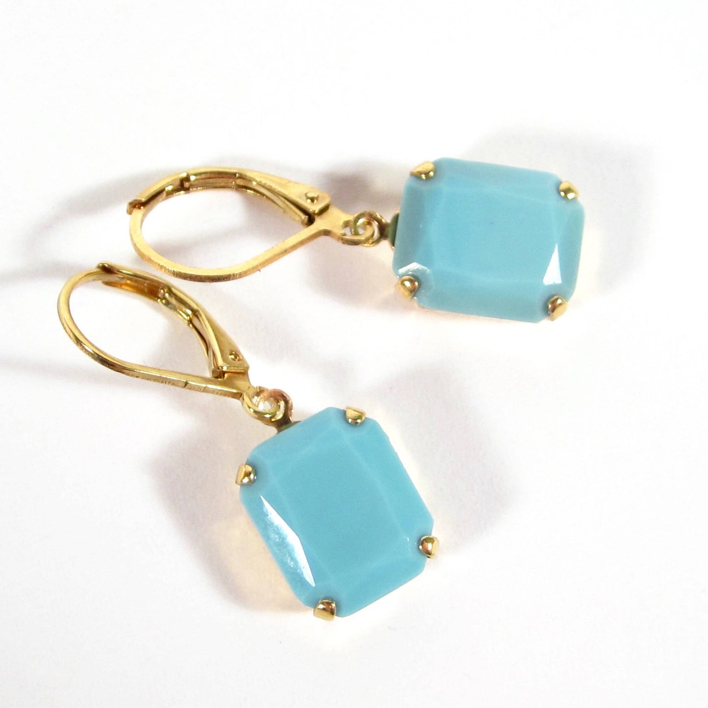 Vintage Turquoise Earrings, Gold Plated, 1960s Style