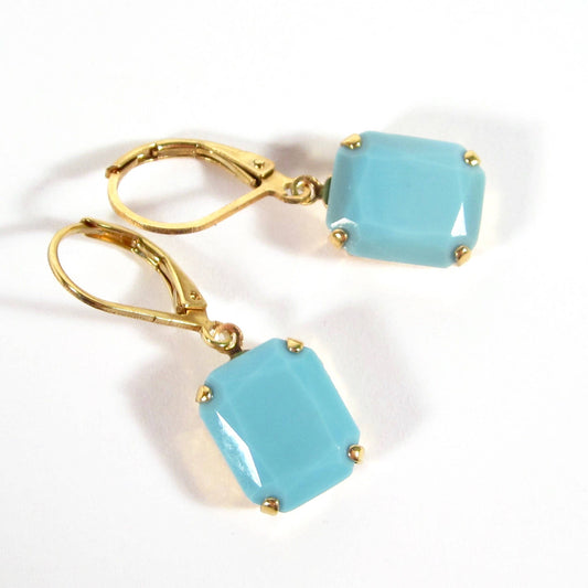 Vintage Turquoise Earrings, Gold Plated, 1960s Style