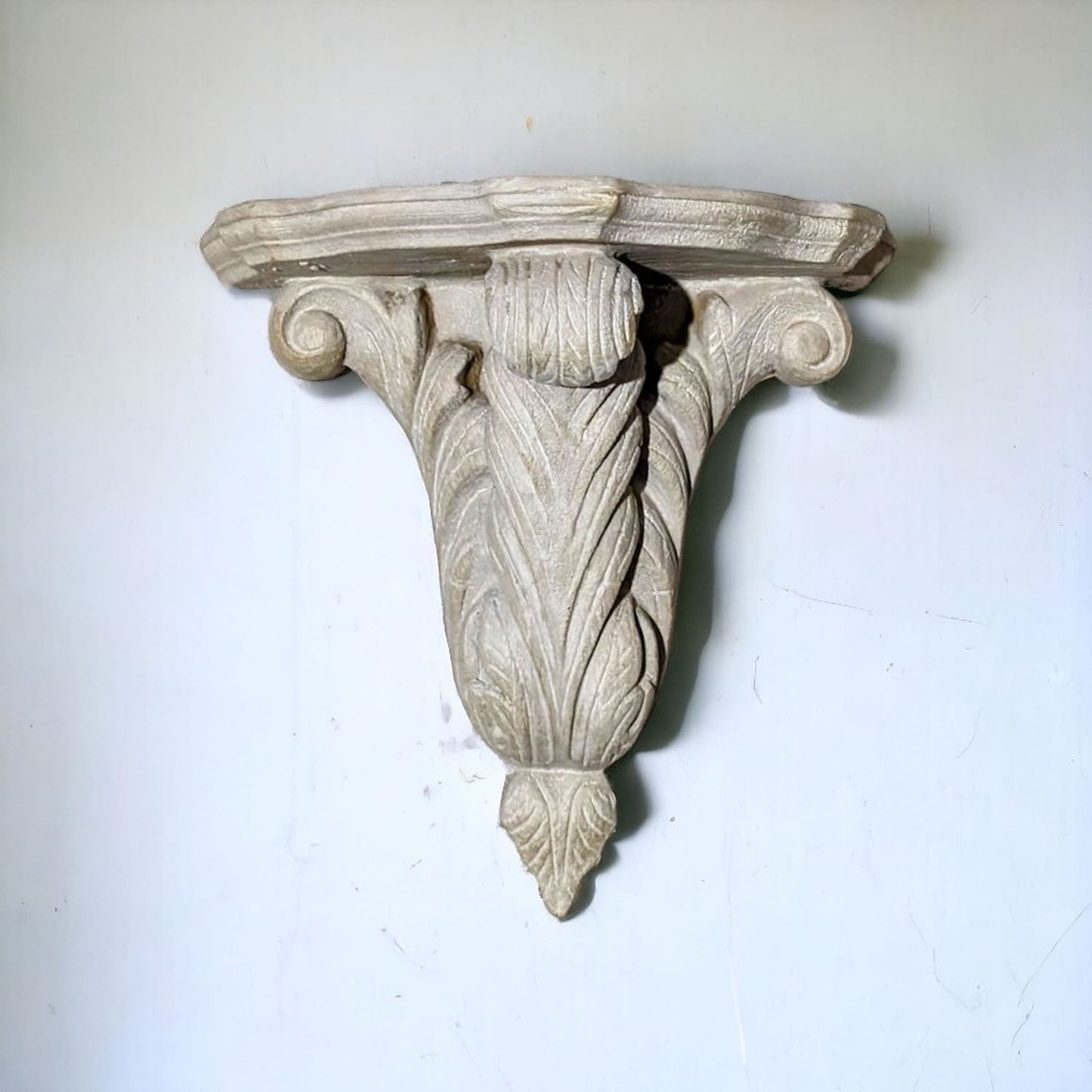 Ornate Feather Wall Shelf with Distressed Finish image 1