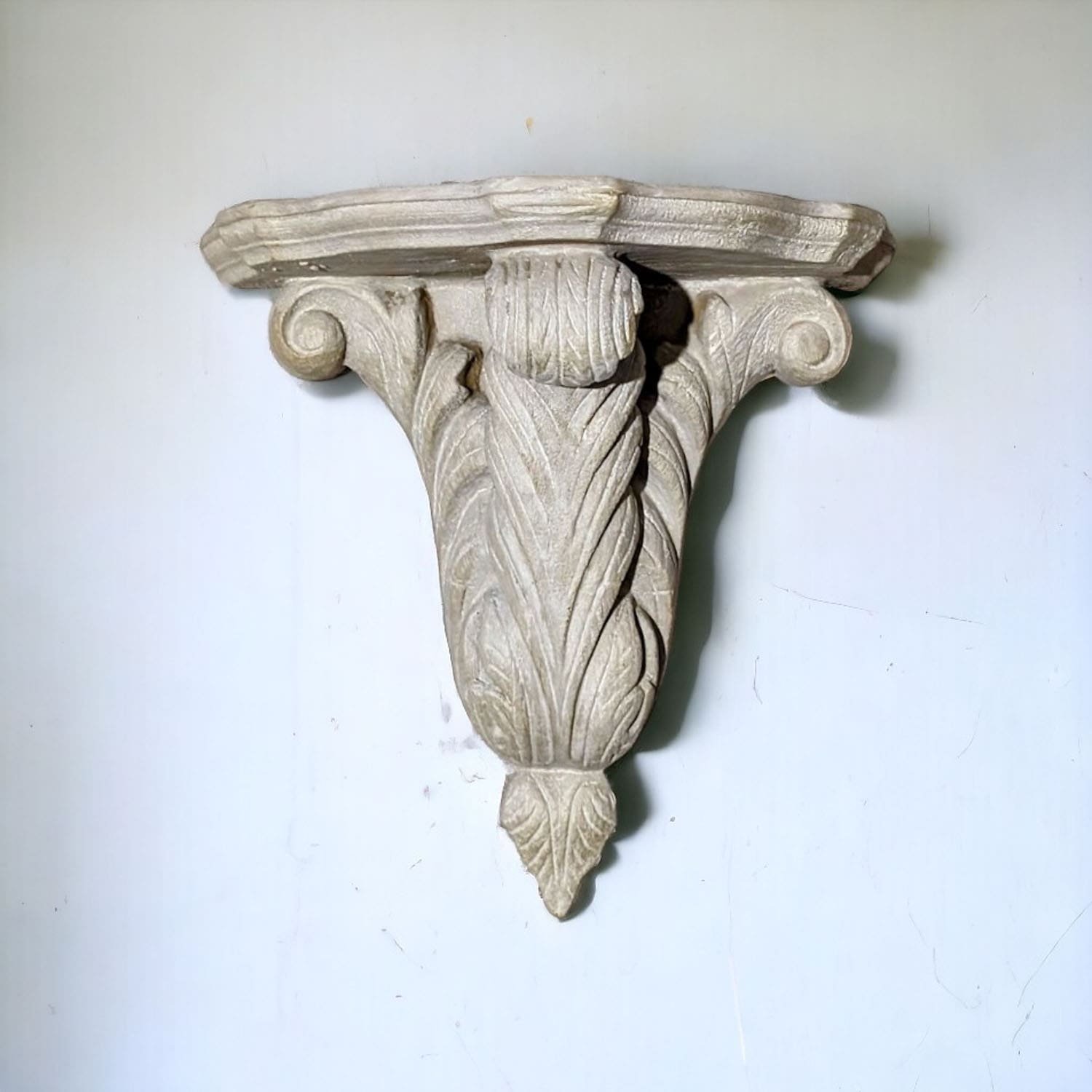 Ornate Feather Wall Shelf with Distressed Finish image 1