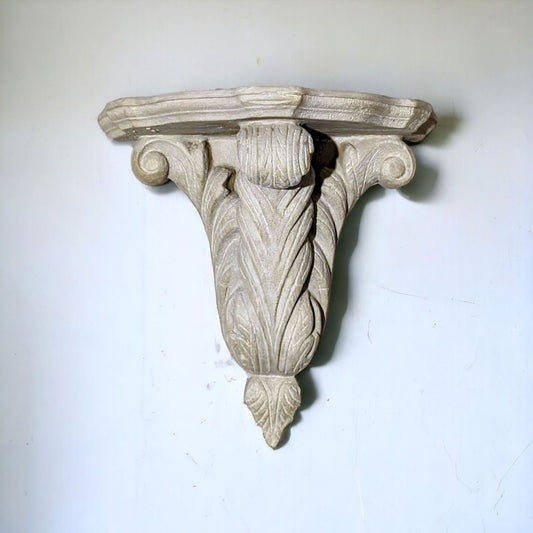 Ornate Feather Wall Shelf with Distressed Finish image 1