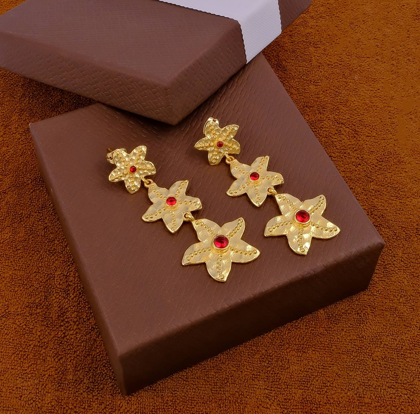 Elegant Garnet Quartz Starfish Handmade Drop Earrings