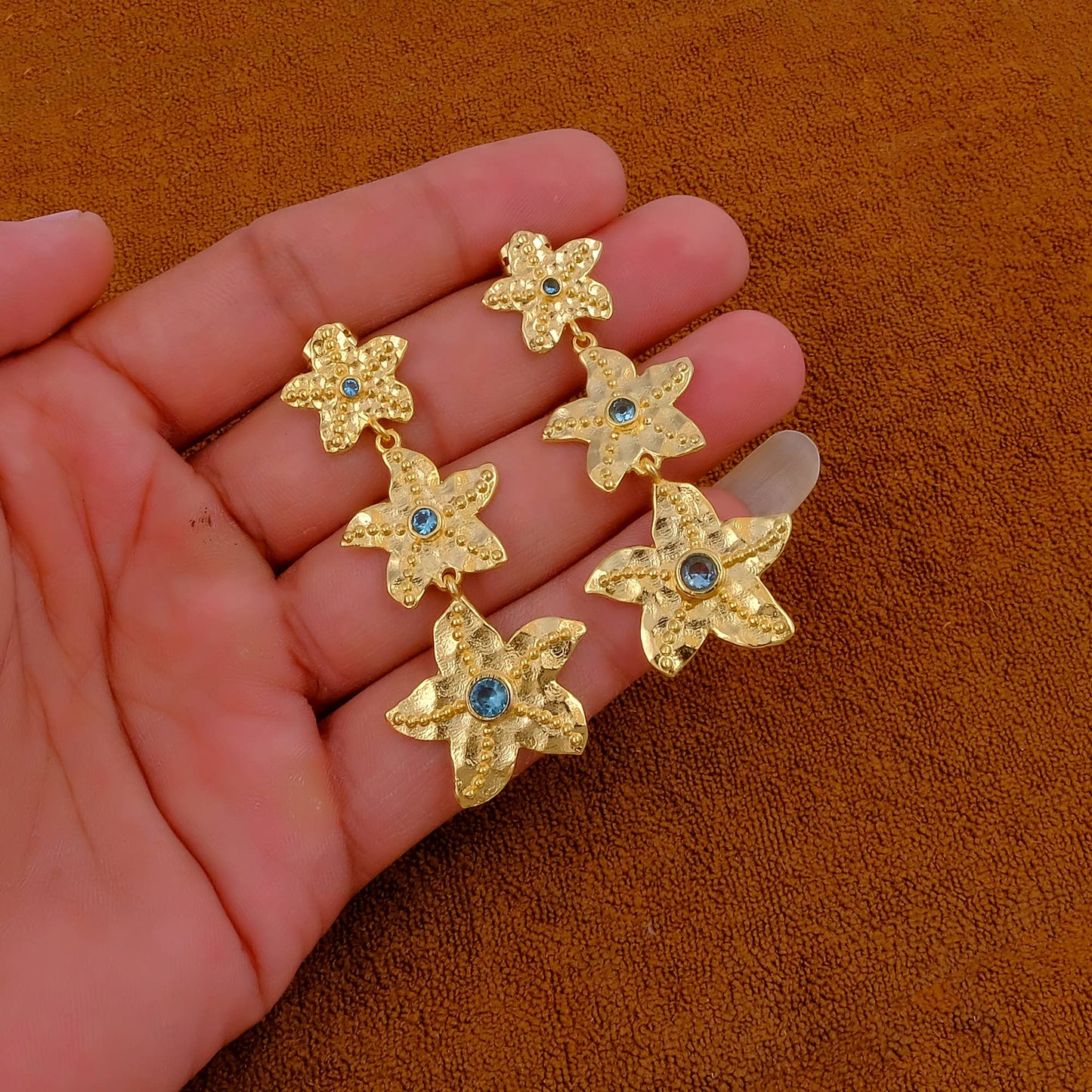 Blue Topaz Quartz Stud Ocean-Inspired Starfish Earrings