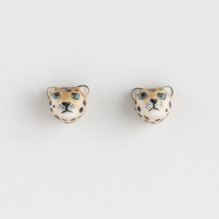 Nach Leopard Head Porcelain Stud Earrings, Handmade, Hand Painted